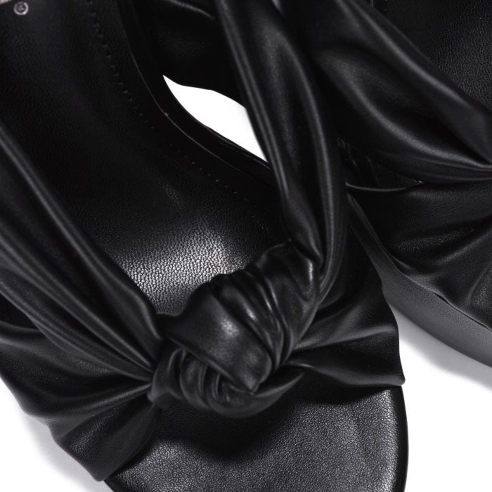 Black Platform Mule Heels with Sculptural Design - Picture 3 of 4
